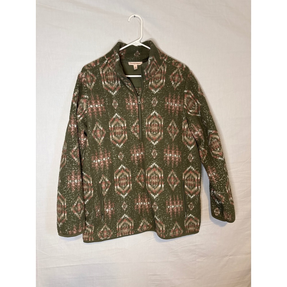 Vintage Threads Womens XL Fleece Quarter Zip Pullover Olive Green Southwestern
